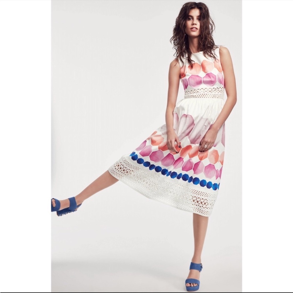 Ted Baker White Serinah Marina Mosaic Cotton Midi Casual Dress